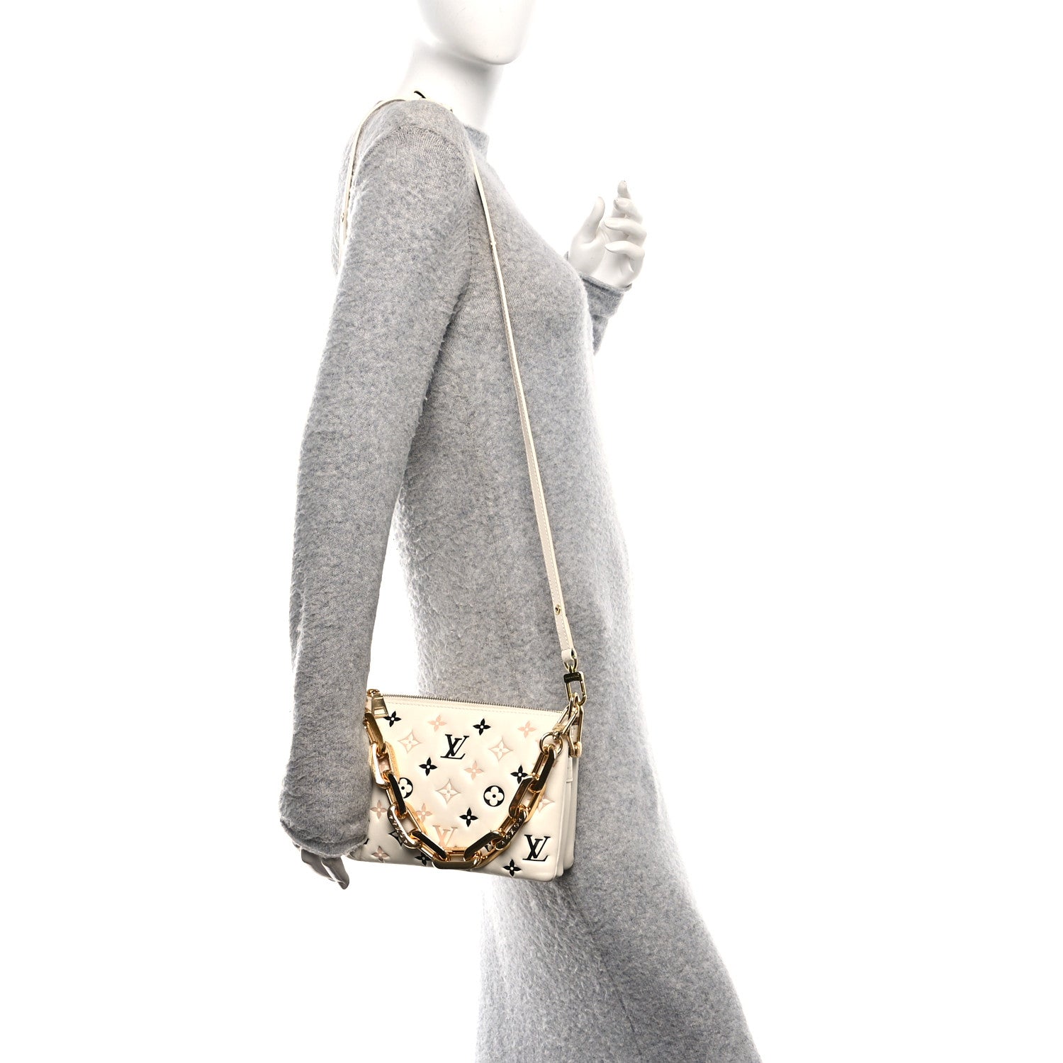 Louis Vuitton Lambskin Embossed Monogram Tricolor By The Pool Coussin BB Beige 2 of 11