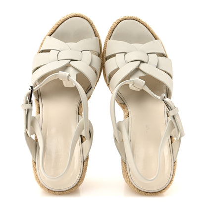 Saint Laurent Calfskin Tribute 95 Platform Espadrille Wedge Sandals 36 Porcellana 2 of 10