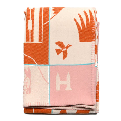 Hermes Wool Cashmere Avalon Epopee Blanket Mandarine Rose 1 of 3