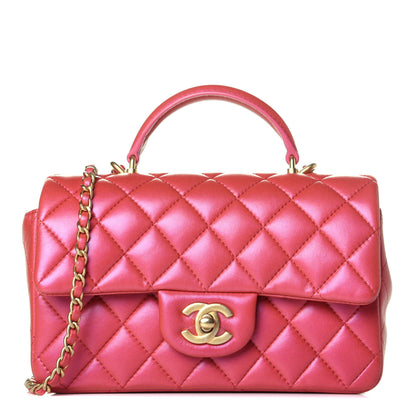 Chanel Iridescent Lambskin Quilted Mini Top Handle Rectangular Flap Red 1 of 10