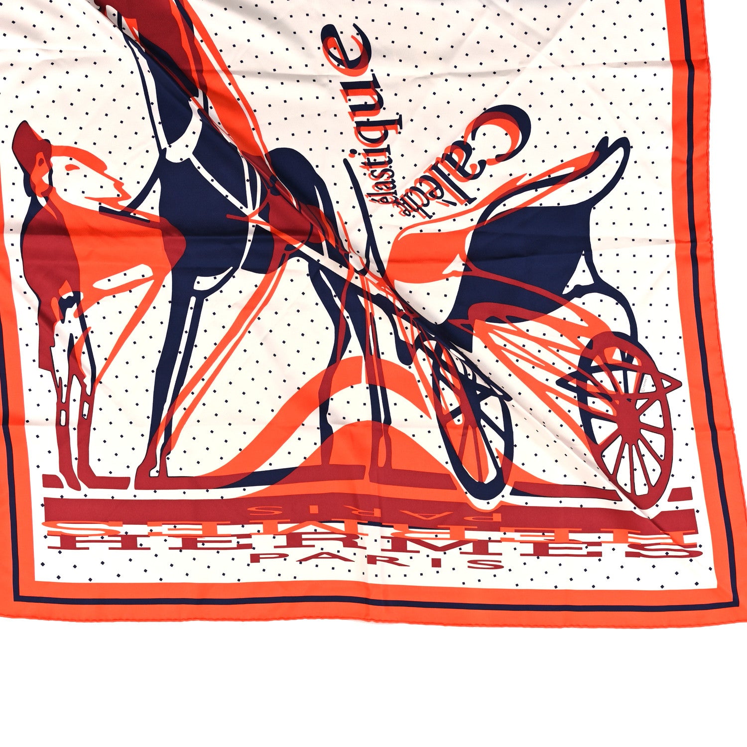 Hermes Silk Caleche Elastique Scarf 90 Vermillion White Marine 2 of 5