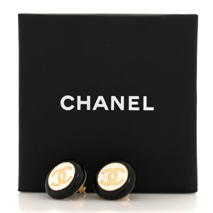 Chanel Enamel CC Stud Earrings Gold Black White 5 of 5