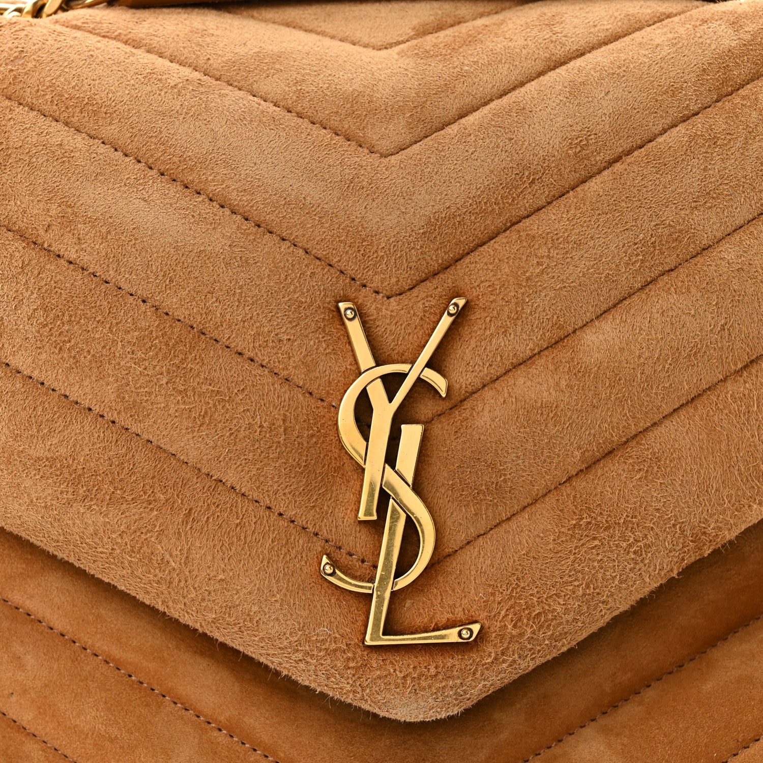 Saint Laurent Suede Y Quilted Monogram Medium Loulou Chain Satchel Cinnamon 8 of 10