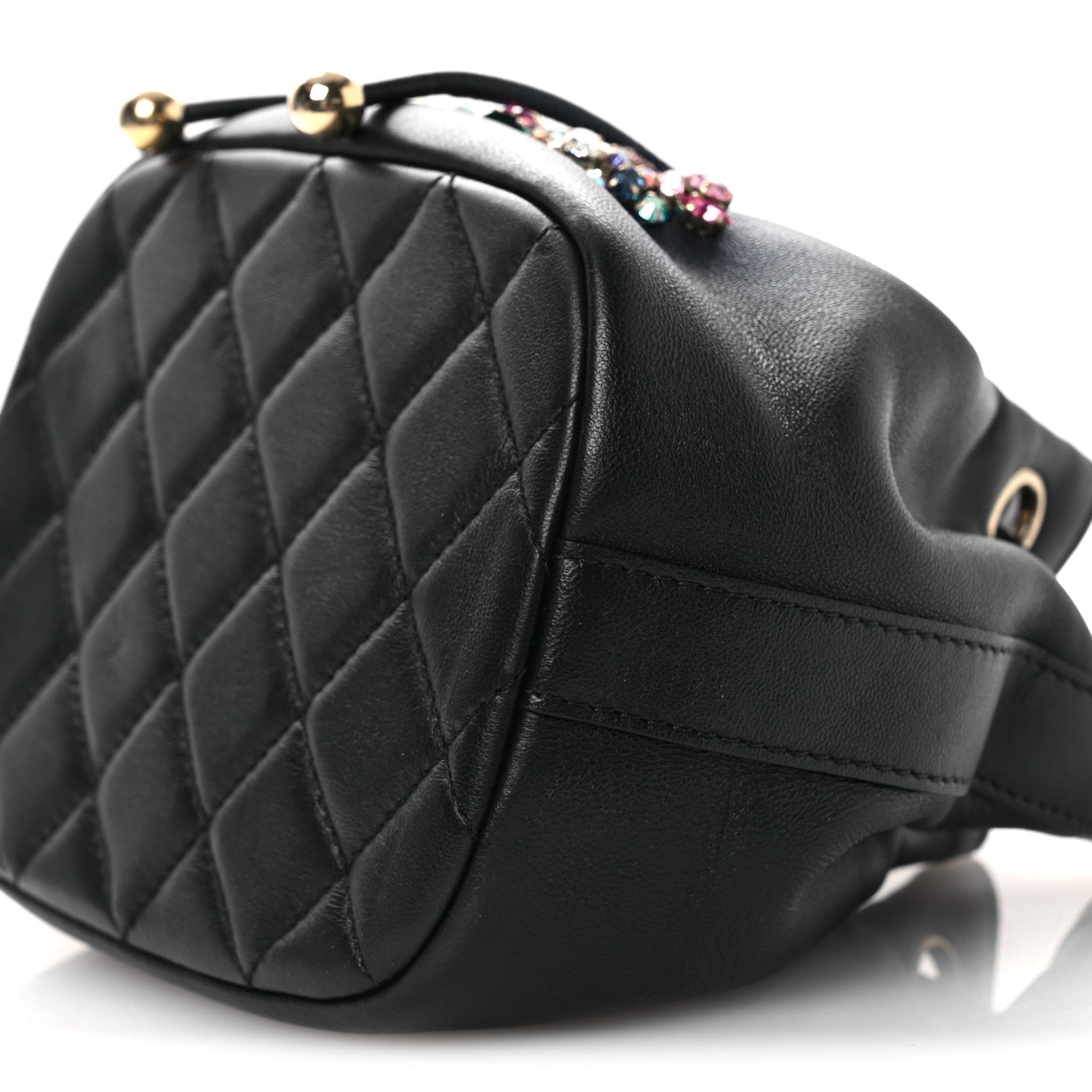 Chanel Lambskin Calfskin Quilted Mini Strass Mania Drawstring Bucket Bag Black 10 of 10