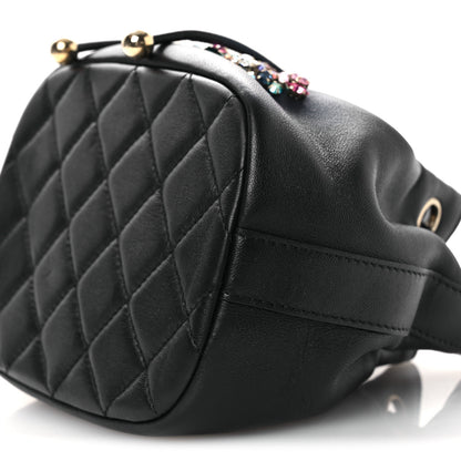 Chanel Lambskin Calfskin Quilted Mini Strass Mania Drawstring Bucket Bag Black 10 of 10