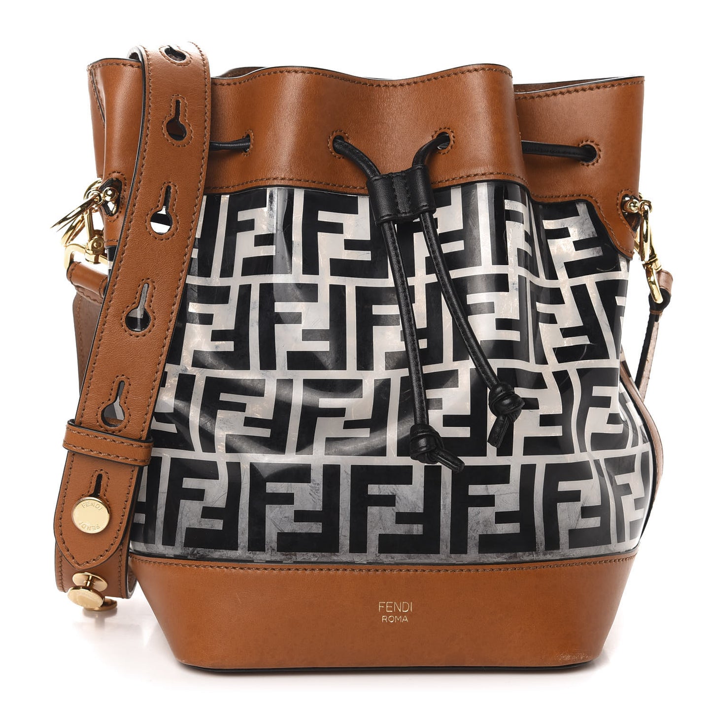 TPU FF Vitello Aura F is Fendi Grande Mon Tresor Bucket Bag Black Cuoio