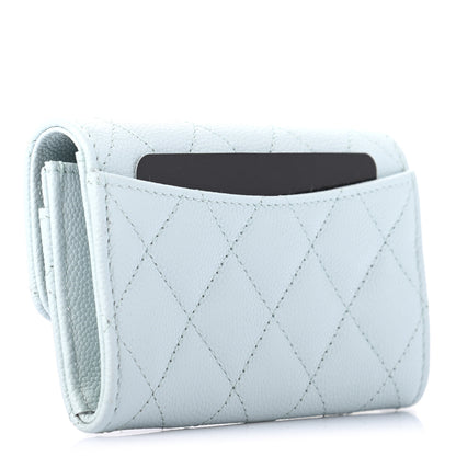 Chanel Caviar Quilted Flap Card Holder Wallet Light Blue 3 of 8