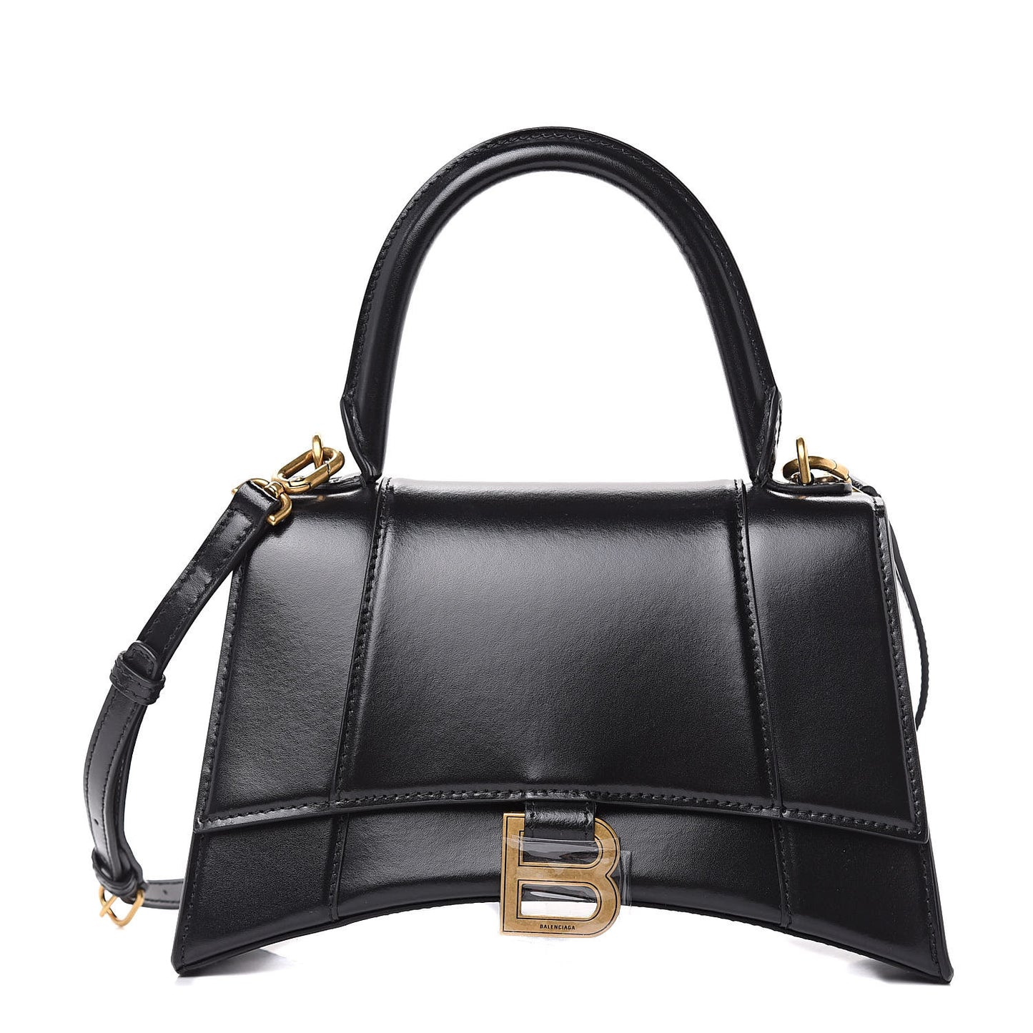 Shiny Box Calfskin Small Hourglass Top Handle Bag Black