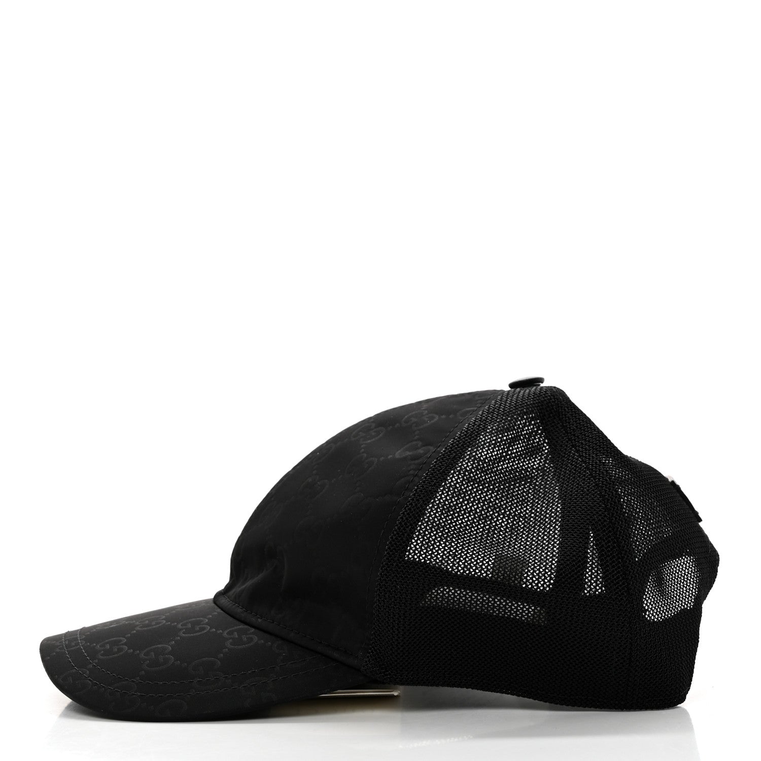Gucci Nylon Light Mesh Dollar Calfskin GG Monogram Baseball Hat M Black 4 of 9