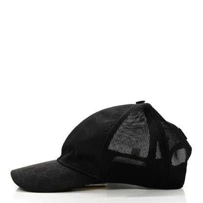 Gucci Nylon Light Mesh Dollar Calfskin GG Monogram Baseball Hat M Black 4 of 9