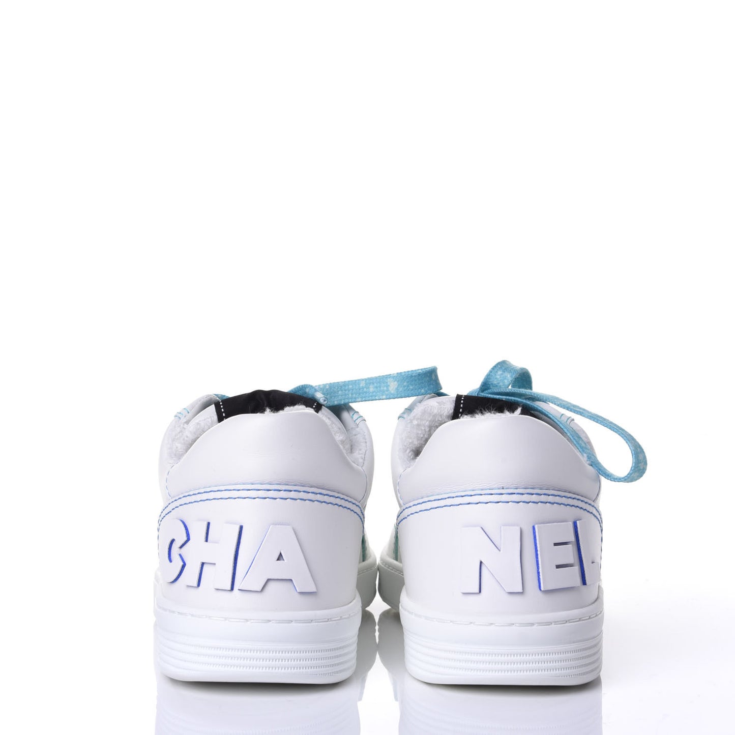 Calfskin Womens Logo Sneakers 37 White Blue