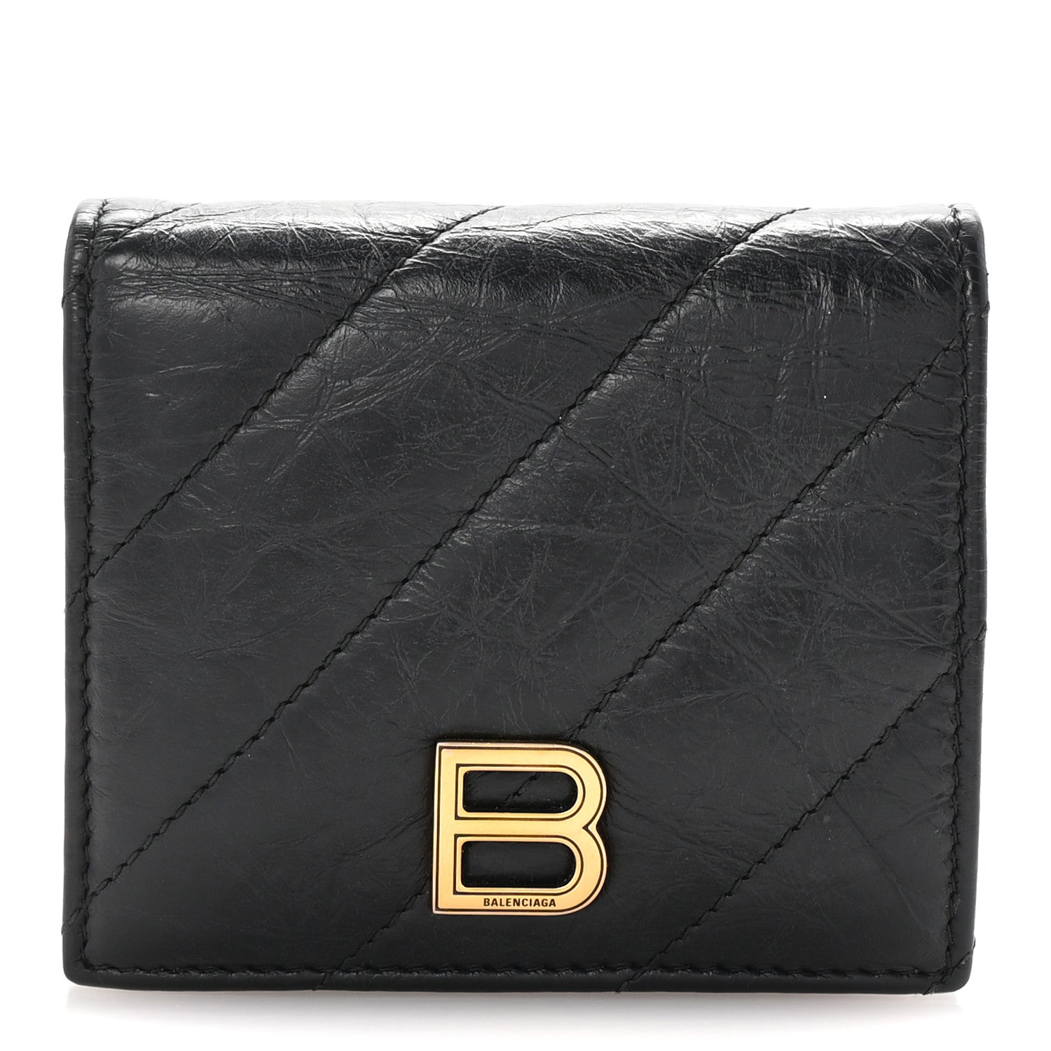 Balenciaga Crushed Calfskin Quilted B Flap Coin Card Holder Black 1 of 7