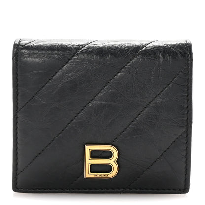 Balenciaga Crushed Calfskin Quilted B Flap Coin Card Holder Black 1 of 7