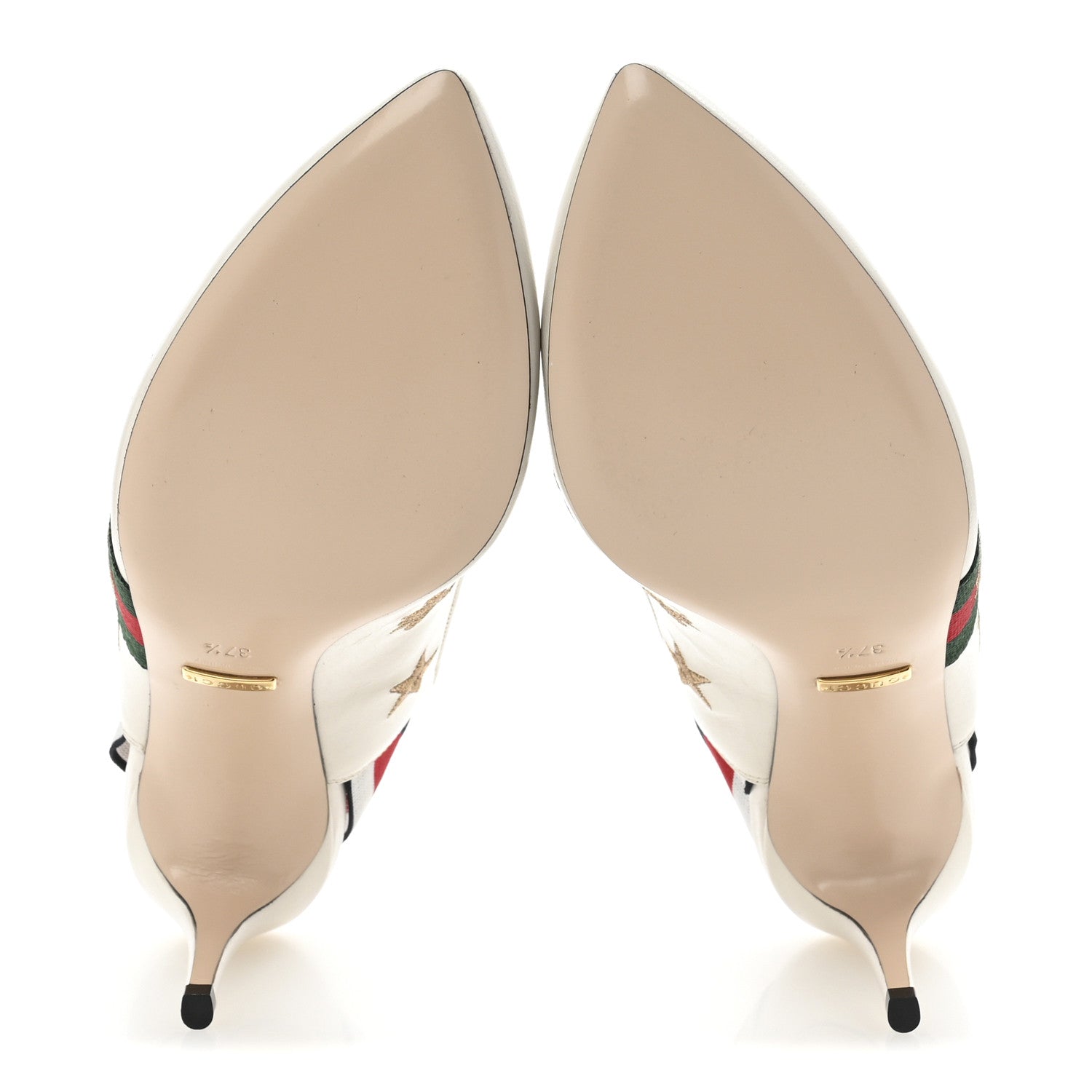 Gucci Malaga Kid Web Bee Star Embroidered Sylvie Mid Heel Slingback Pumps 37.5 White 6 of 10