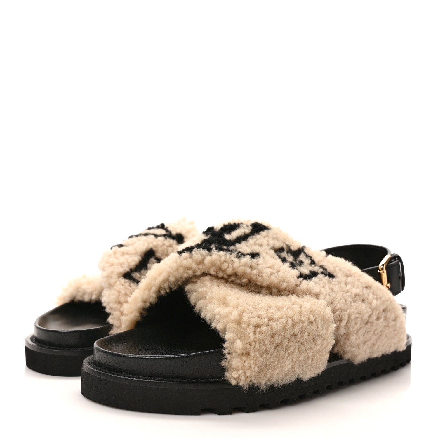 Louis Vuitton Shearling Calfskin Paseo Flat Comfort Sandal 39 Beige 3 of 7