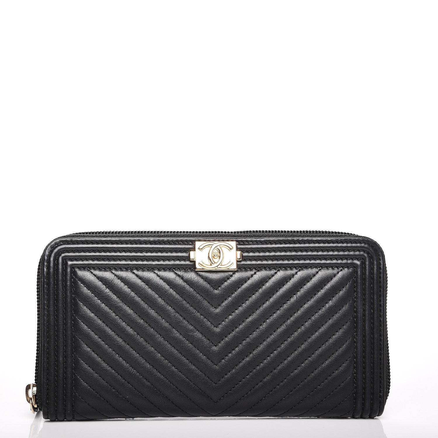 Chanel Calfskin Chevron Zip Around Boy Wallet Black 1 of 8