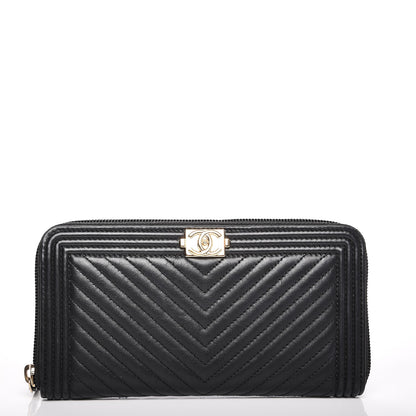 Chanel Calfskin Chevron Zip Around Boy Wallet Black 1 of 8