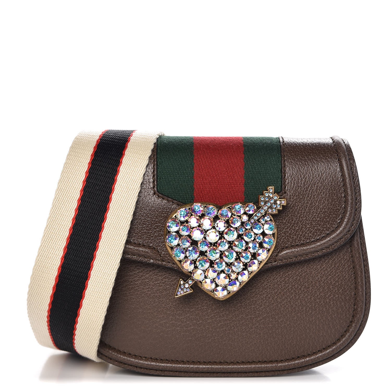 Gucci Textured Calfskin Web Crystal Heart Stripe Small Totem Shoulder Bag New Acero 1 of 7