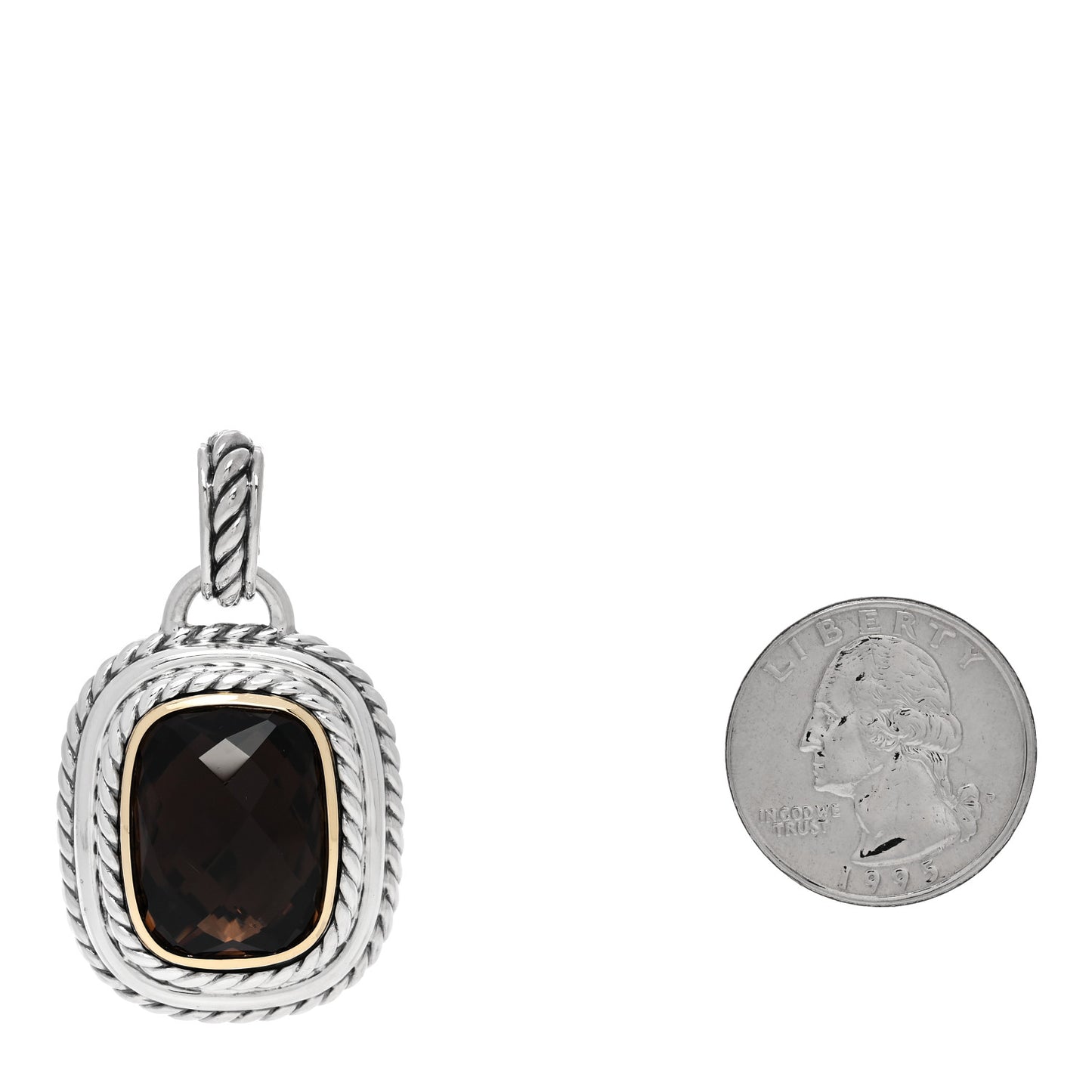Sterling Silver 18K Yellow Gold Smoky Quartz 20mm Albion Enhancer Pendant