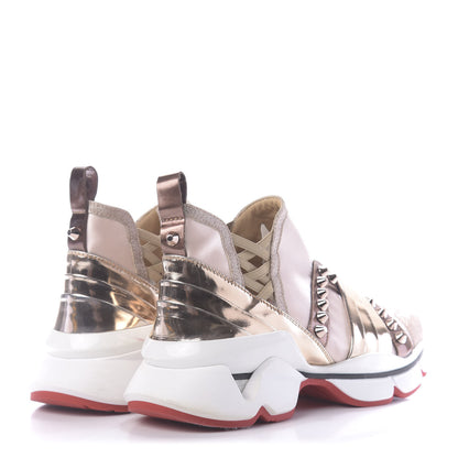 Christian Louboutin Satin Metallic Calfskin Glitter Specchio Studded 123 Run Flat Sneakers 37 Nude 4 of 10