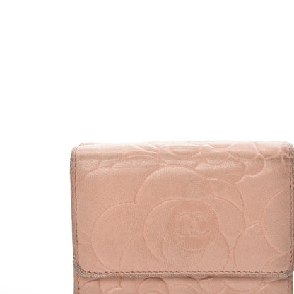 Chanel Lambskin Camellia Embossed Small Double Wallet Pink 14 of 20