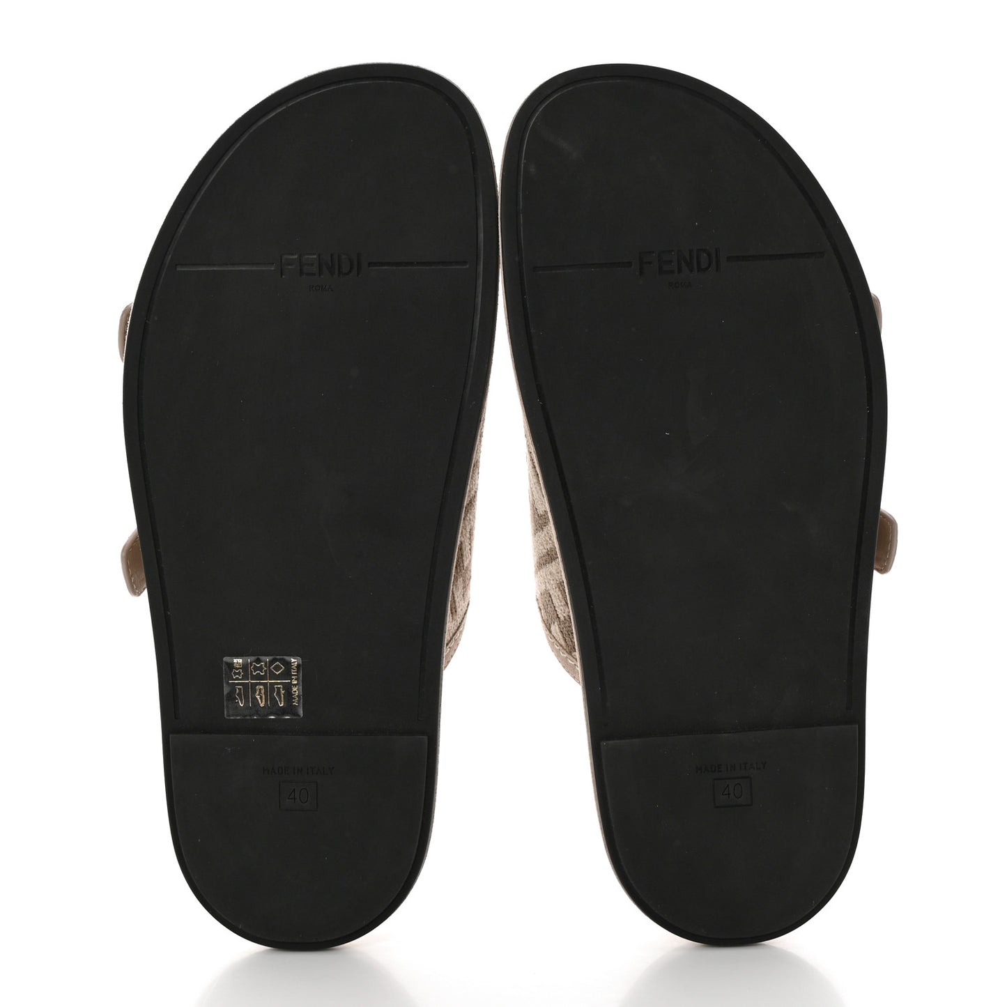 Chenille Fabric Jacquard Suede FF Womens Fendi Feel Buckled Slide Sandals 40 Tortora Nuvola Rock