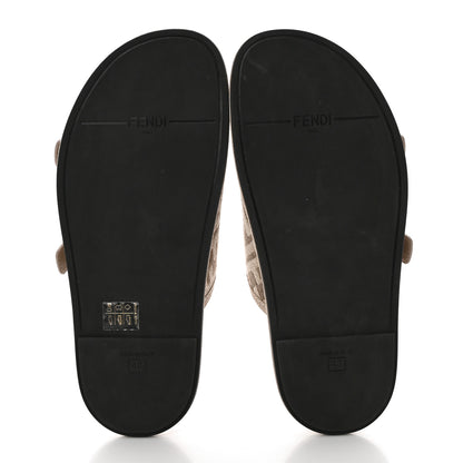 Fendi Chenille Fabric Jacquard Suede FF Womens Fendi Feel Buckled Slide Sandals 40 Tortora Nuvola Rock 5 of 11