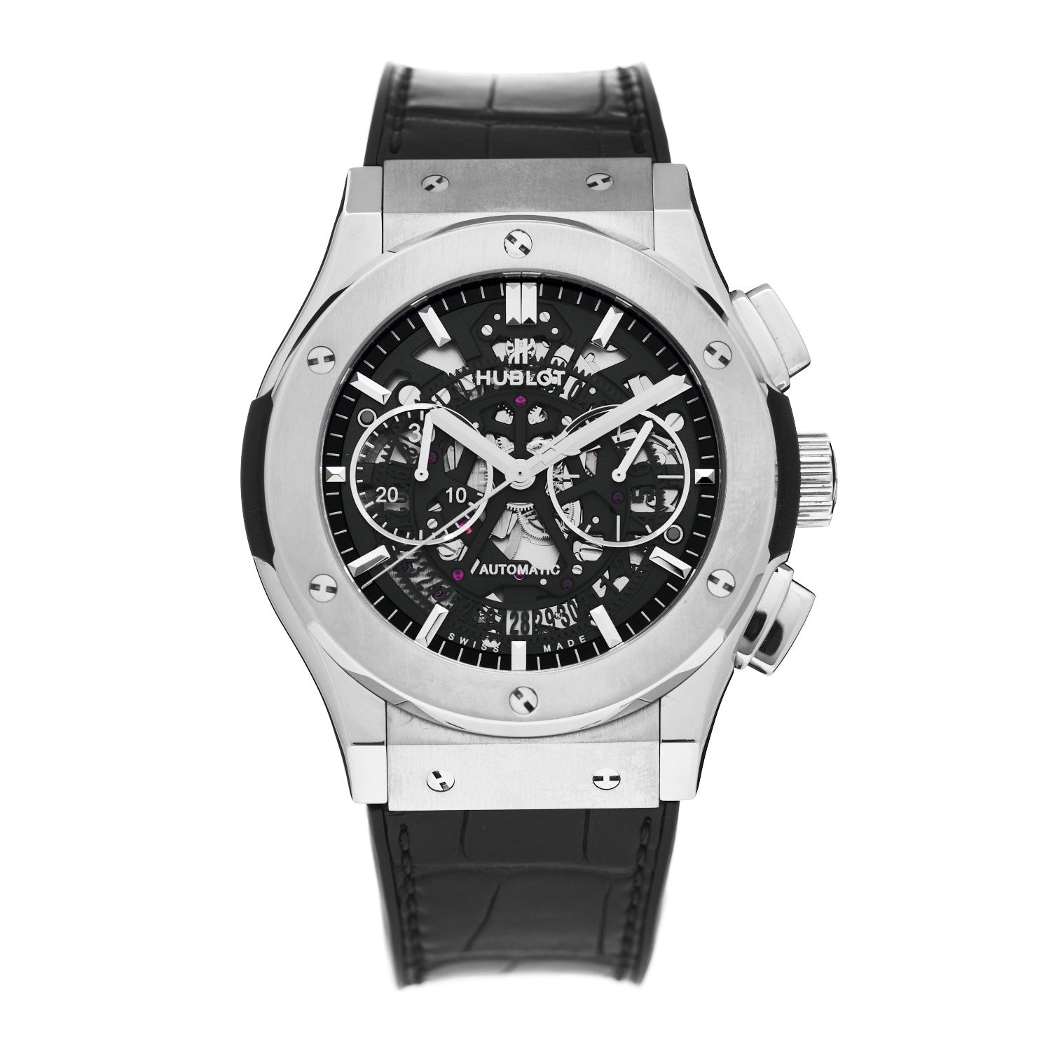 Hublot Titanium Alligator 45mm Classic Fusion Aerofusion Chronograph Automatic Watch Black 525.NX.0170.LR 1 of 5