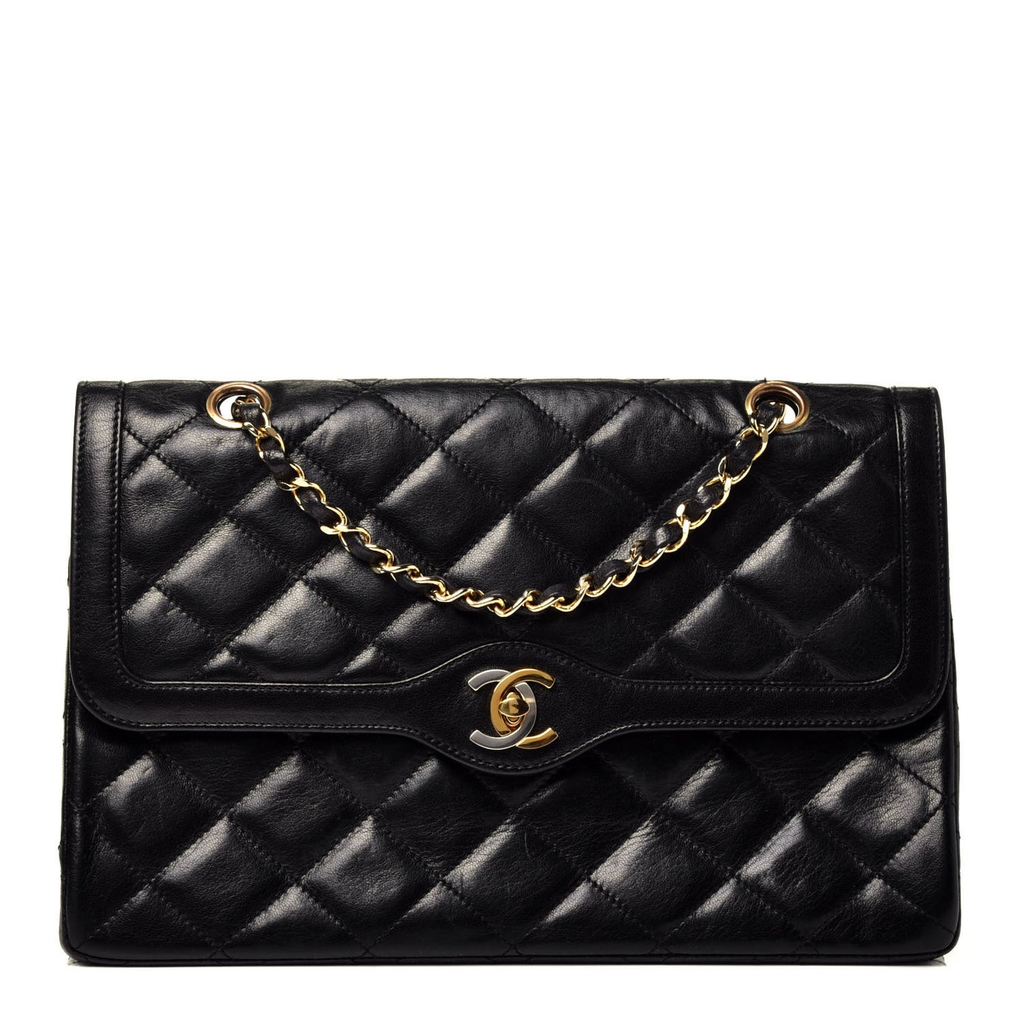 Lambskin Quilted Medium Double Flap Black