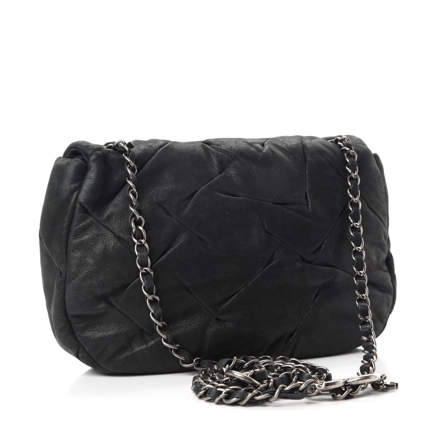 Iridescent Calfskin Glint Accordion Flap Black