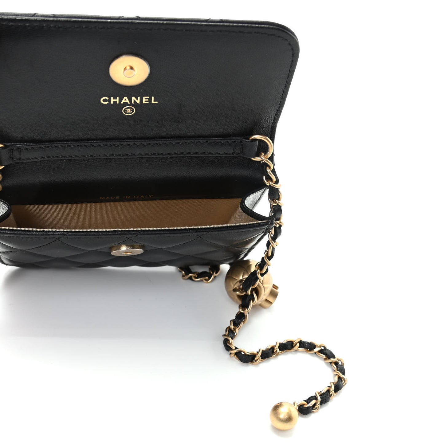 Lambskin Quilted Pearl Crush Clutch With Chain Black