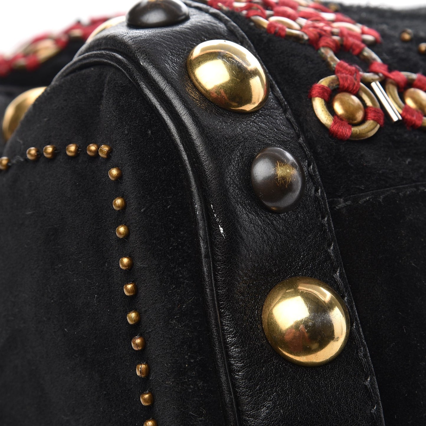 Suede Calfskin Large Babouska Studded Boston Black