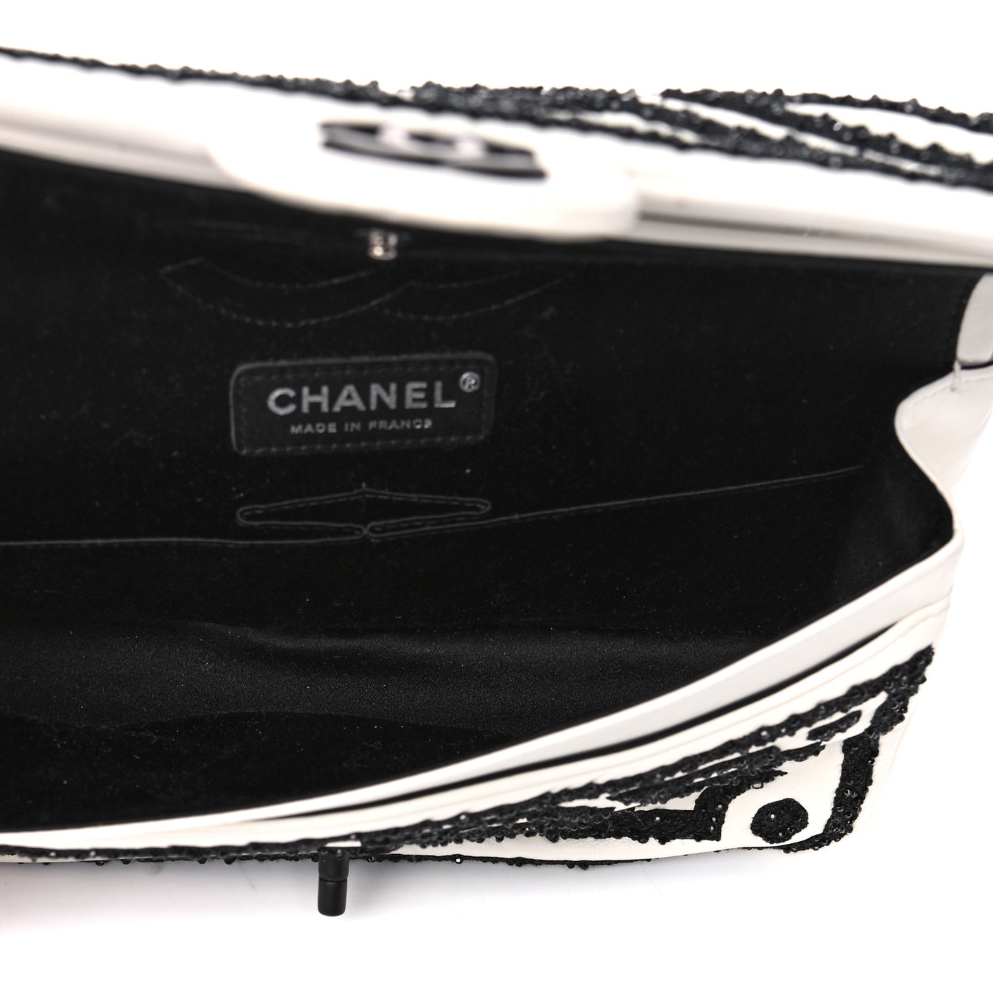 Lambskin Crystal Embroidered Medium Garden Of Versailles Double Flap Black White
