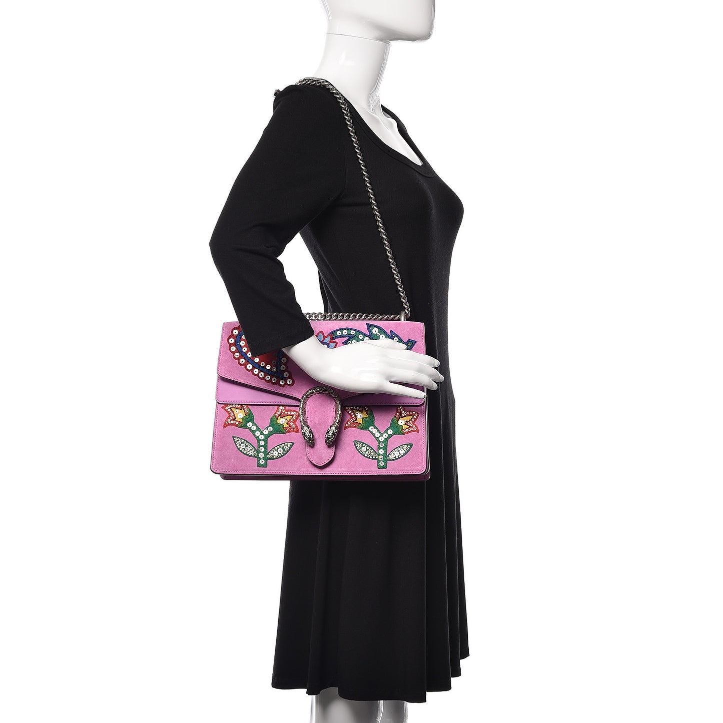 Suede Cudu Embroidered Medium Dionysus Shoulder Bag Candy Mousse Multicolor