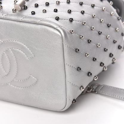 Chanel Metallic Lambskin Chevron Quilted Studded Stud Wars Backpack Silver 10 of 10