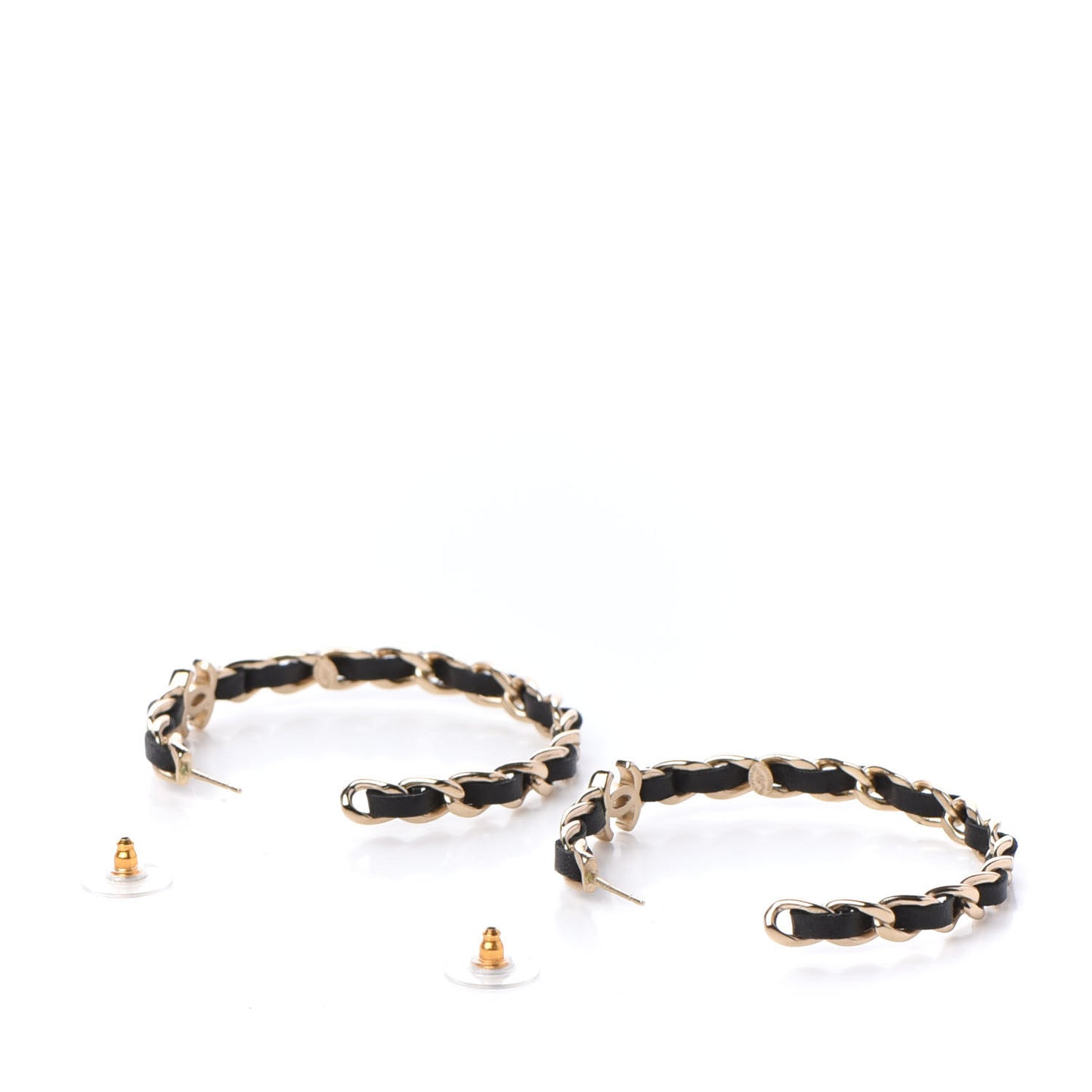 Lambskin CC Chain Hoop Earrings Matte Gold Black