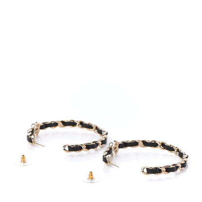 Chanel Lambskin CC Chain Hoop Earrings Matte Gold Black 3 of 5