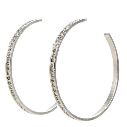 Chanel Crystal CC Hoop Earrings Grey Silver 3 of 8