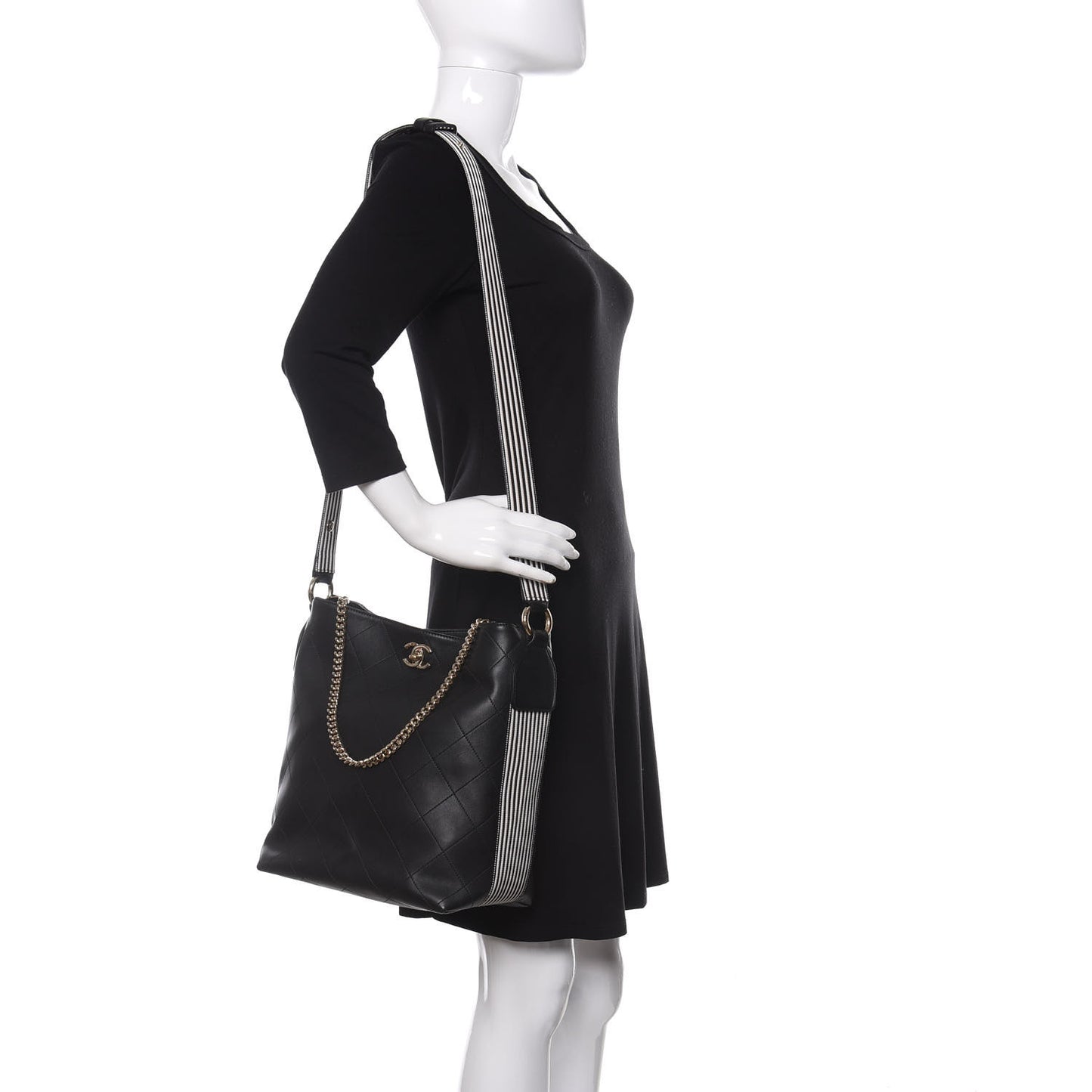 Calfskin Stitched Over & Over Hobo Black