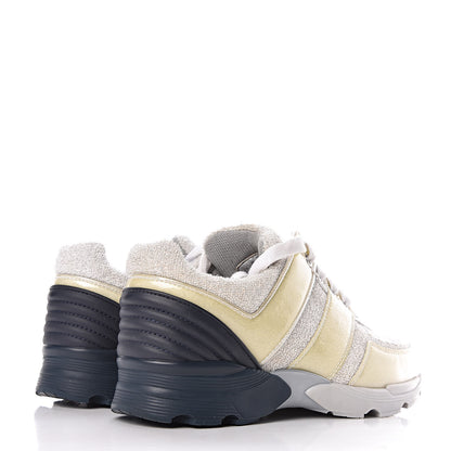 Chanel Iridescent Terry Cloth PVC Calfskin Sneakers 37.5 Silver 4 of 10