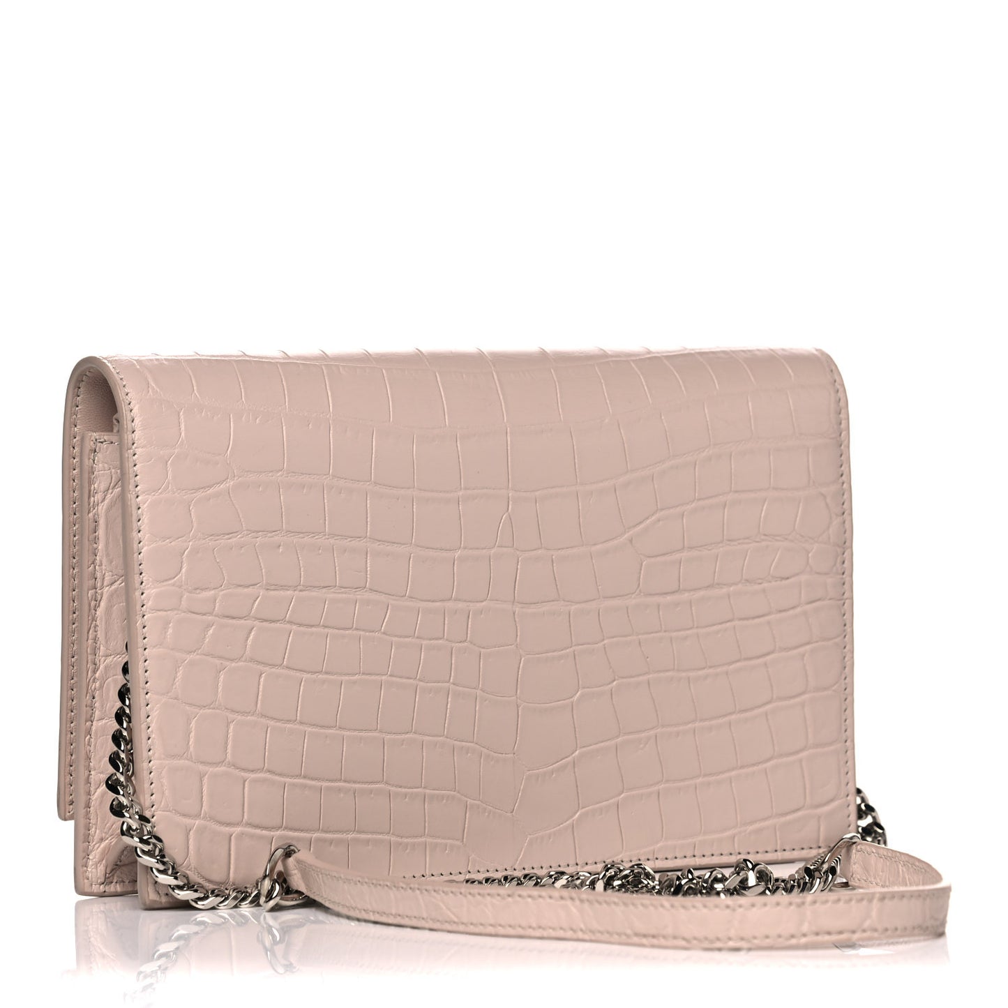 Calfskin Crocodile Embossed Kate Monogram Tassel Chain Wallet Powder Pink