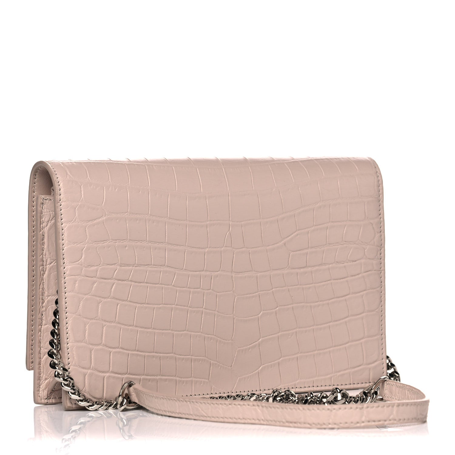 Saint Laurent Calfskin Crocodile Embossed Kate Monogram Tassel Chain Wallet Powder Pink 3 of 15