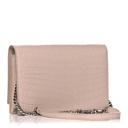Saint Laurent Calfskin Crocodile Embossed Kate Monogram Tassel Chain Wallet Powder Pink 3 of 15