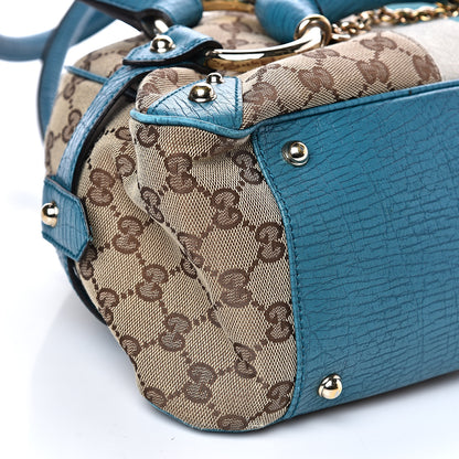 Gucci Monogram Horsebit Chain Satchel Blue 8 of 14