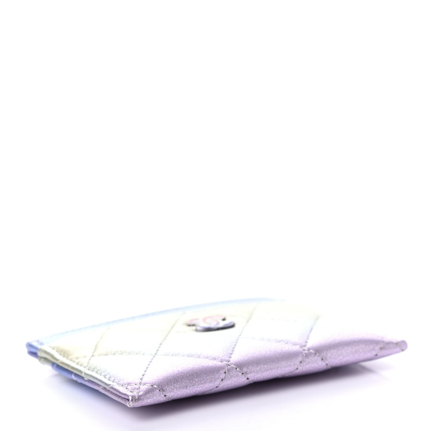 Gradient Metallic Calfskin Quilted Card Holder Silver Blue Yellow Purple