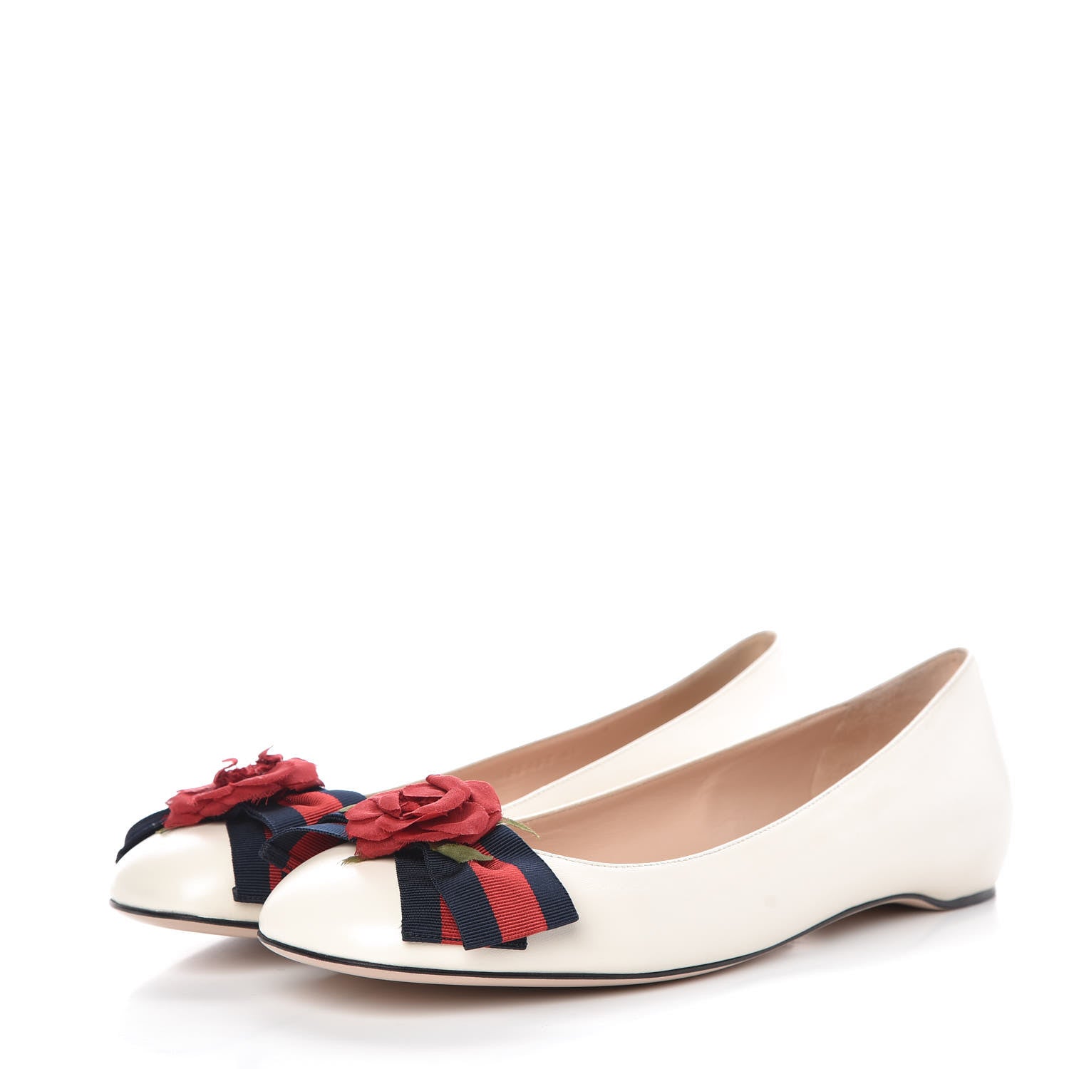 Gucci Malaga Kid Web Rose Bow Flats 41 White 3 of 9