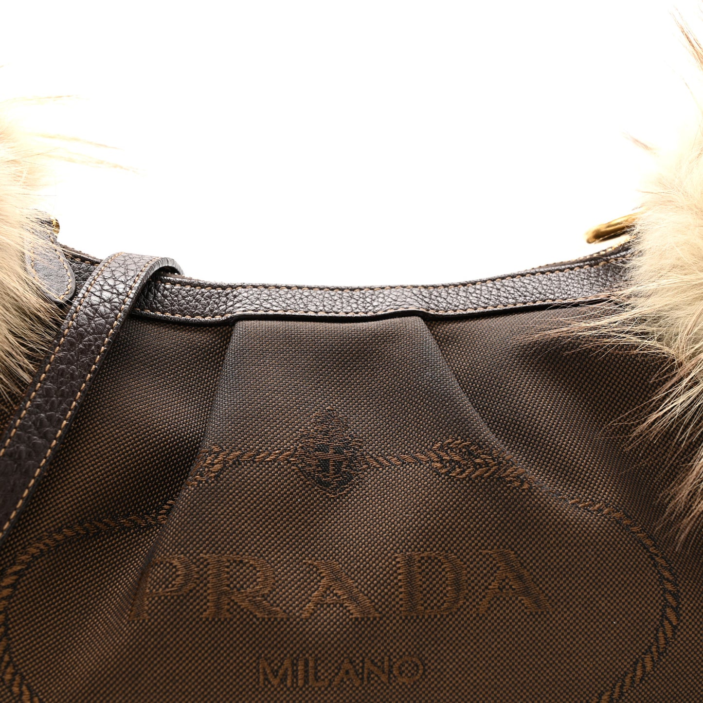 Fox Fur Jacquard Logo Hand Muff Hobo Corda Bruciato