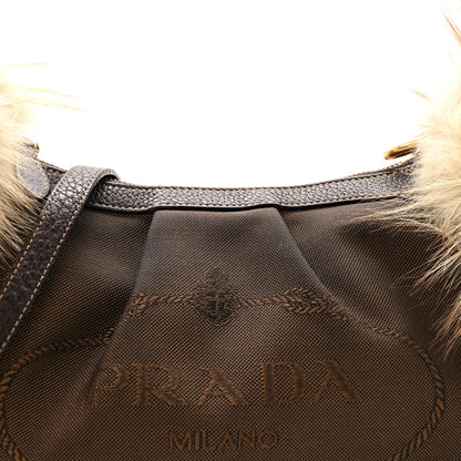 Prada Fox Fur Jacquard Logo Hand Muff Hobo Corda Bruciato 9 of 15