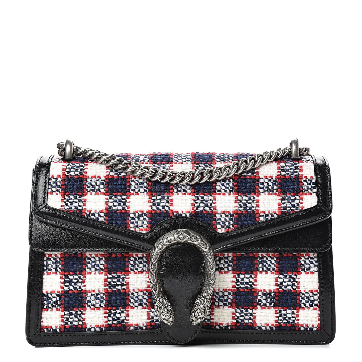 Vintage Tweed Check Small Dionysus Shoulder Bag White Hibiscus Red Marine