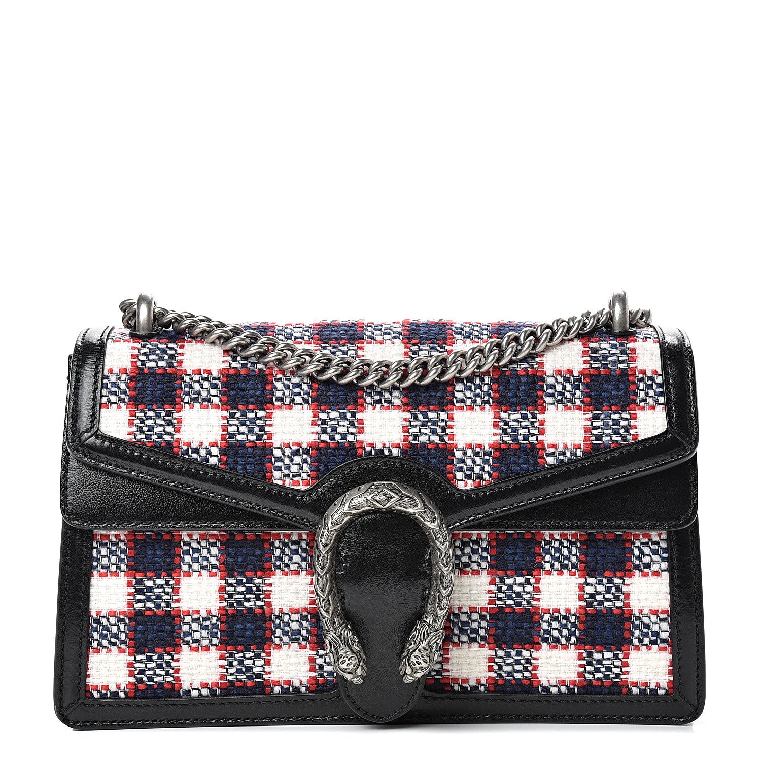 Gucci Vintage Tweed Check Small Dionysus Shoulder Bag White Hibiscus Red Marine 1 of 11